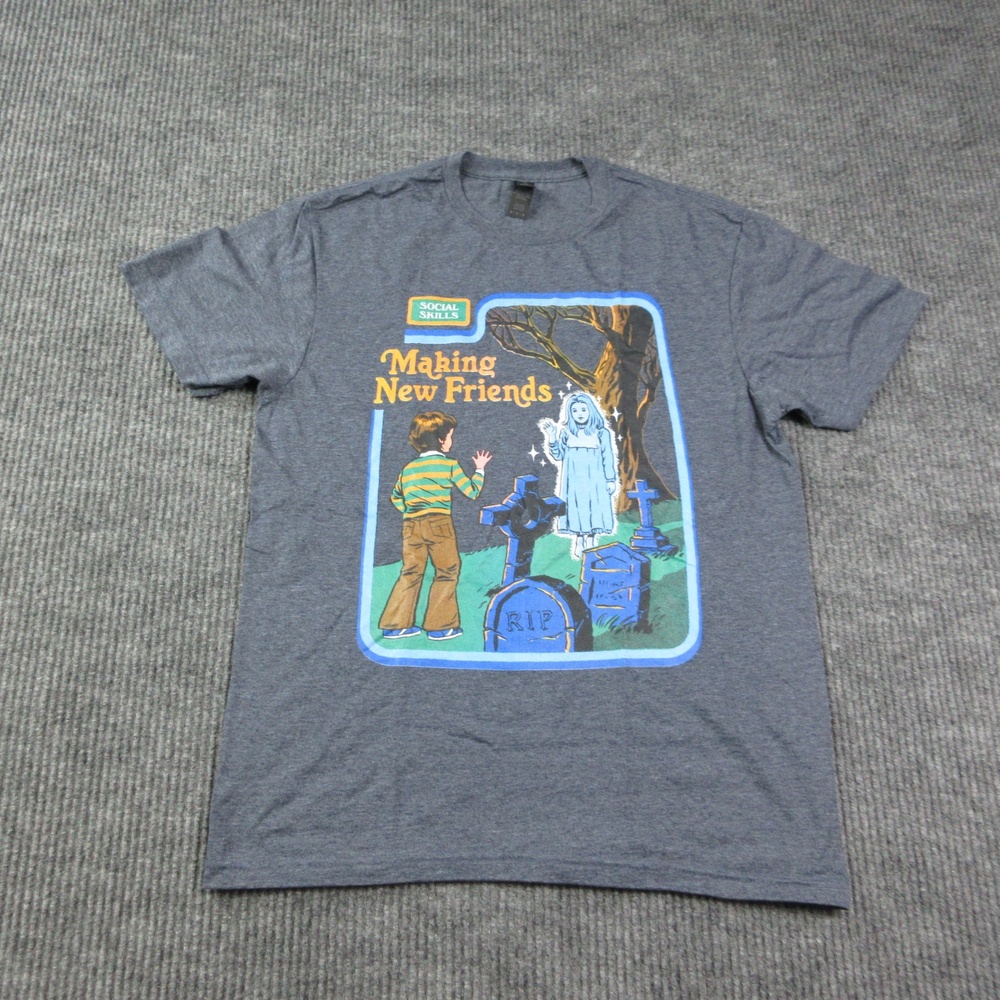 Making New Friends Shirt Mens M Gray Gildan Cotton Crew Neck Graphic Tee